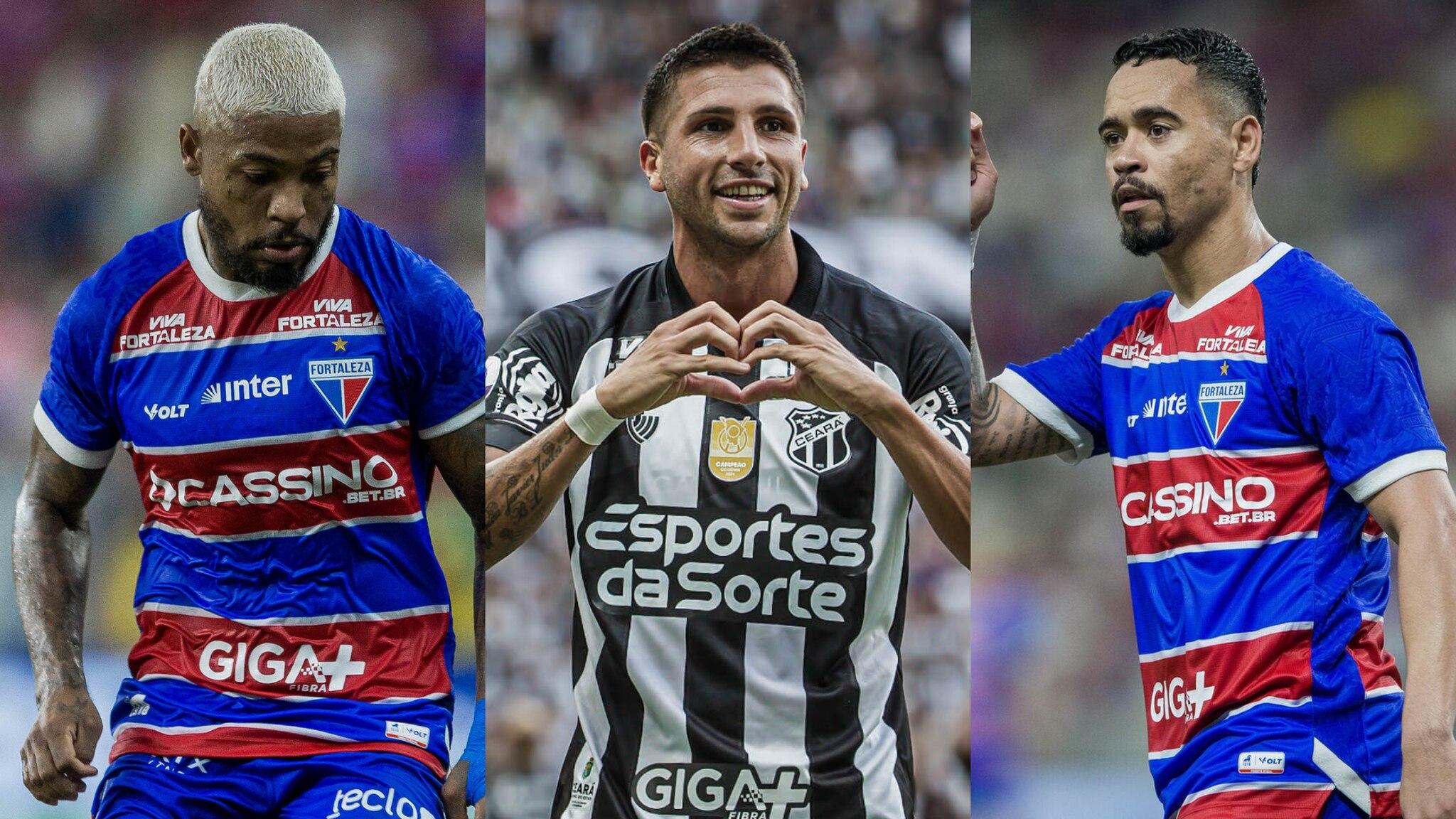 Montagem de fotos de Marinho, do Fortaleza, Lucas Mugni, do Ceará, e Pikachu, do Fortaleza