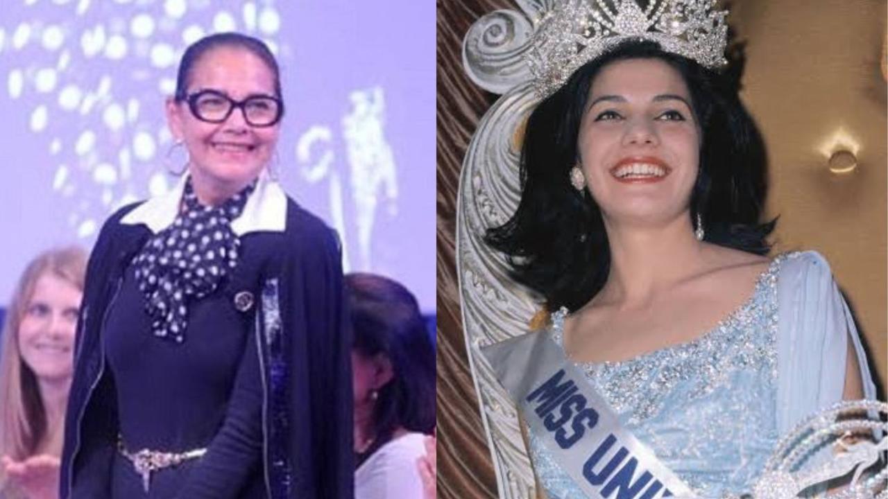 Colagem com fotos da Ieda mais recentemente e quando foi Miss Universo.