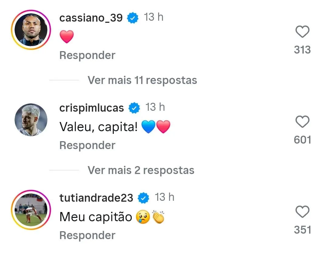 Tuti Andrade, Lucas Crispim e Cassiano também se manifestaram.