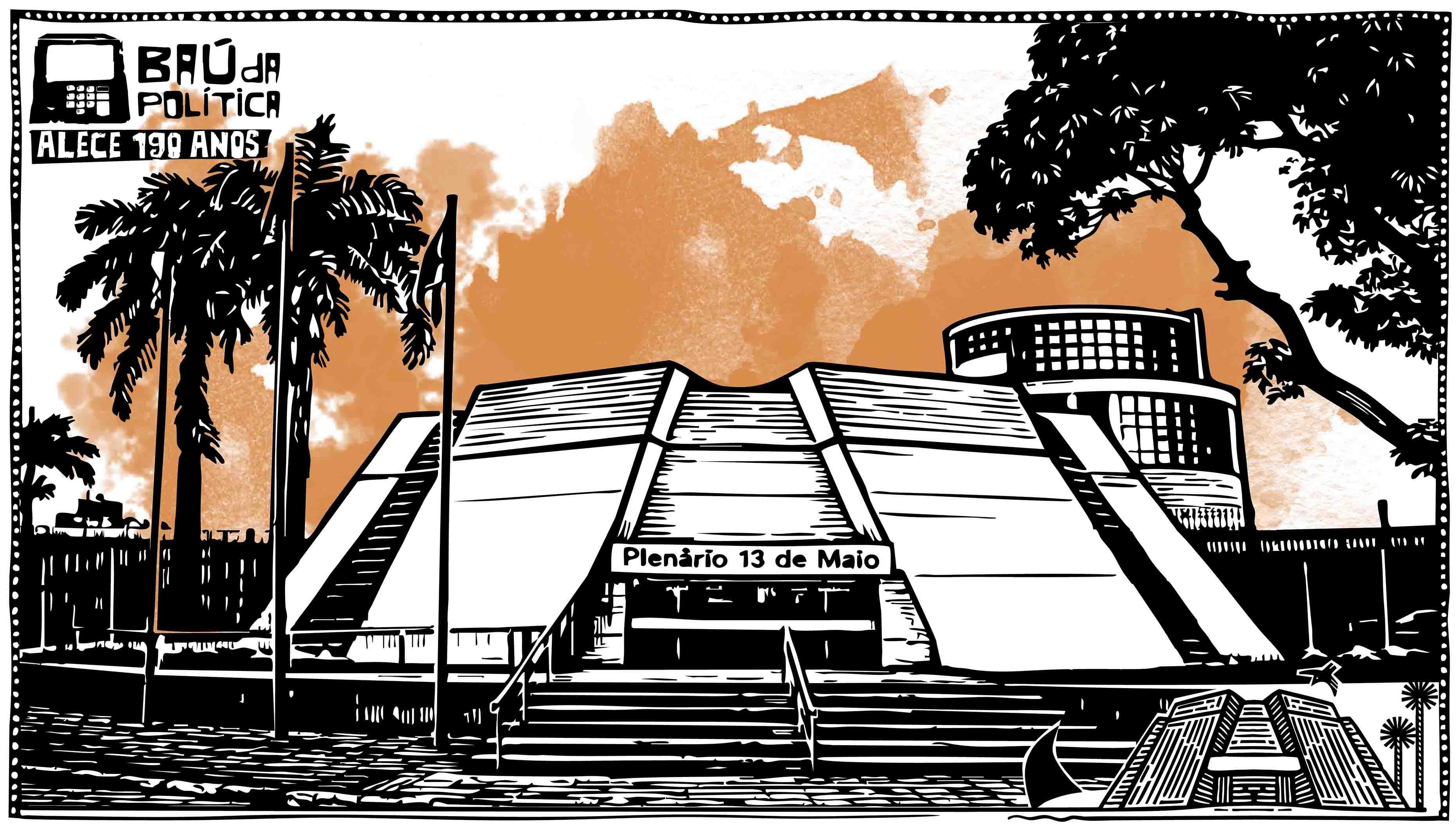 Ilustração mostra a fachada do prédio do Plenário 13 de Maio na Assembleia Legislativa do Ceará.