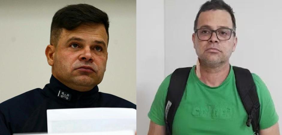As imagens mostram o ex-diretor-geral da Polícia Rodoviária Federal (PRF), Silvinei Vasques. À esquerda, ele usa a farda azul da PRF e segura um papel na mão. À direita, ele veste uma blusa verde e porta uma mochila de alças pretas.