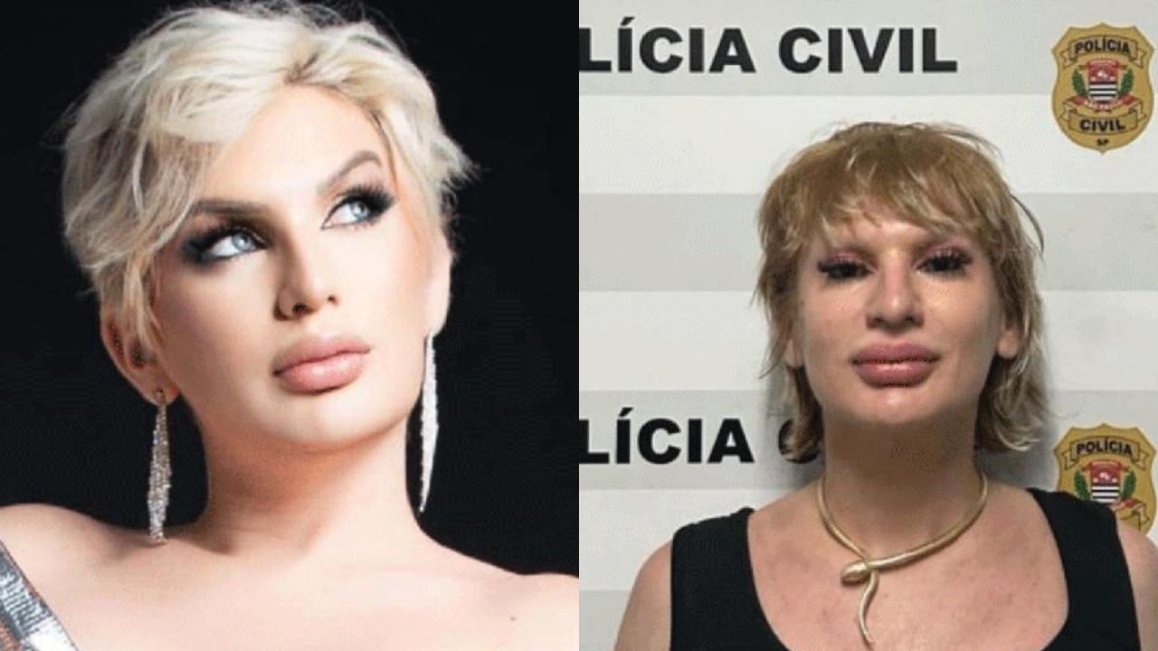 Foto de Romagaga em ensaio fotográfico e sede da Polícia Civil em SP.