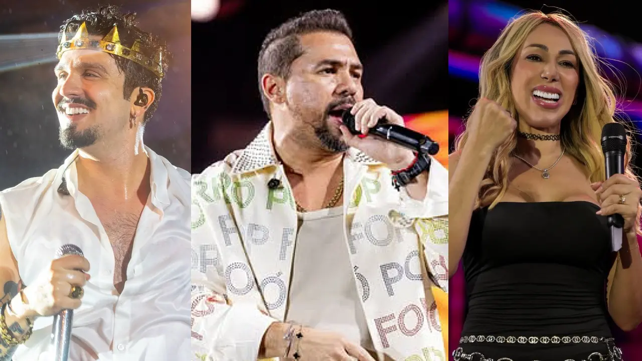 Fotos de Luan Santana, Xand Avião e Taty Girl em montagem sobre o Réveillon de Fortaleza.