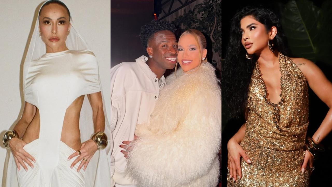 Montagem com fotos de Sabrina Sato, Vini Jr., Virgínia Fonseca e Mileide Mihaile na virada do ano de 2025 para 2026.