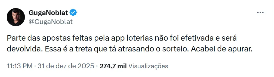 Jornalista publicou a informação logo após o sorteio ser adiado.