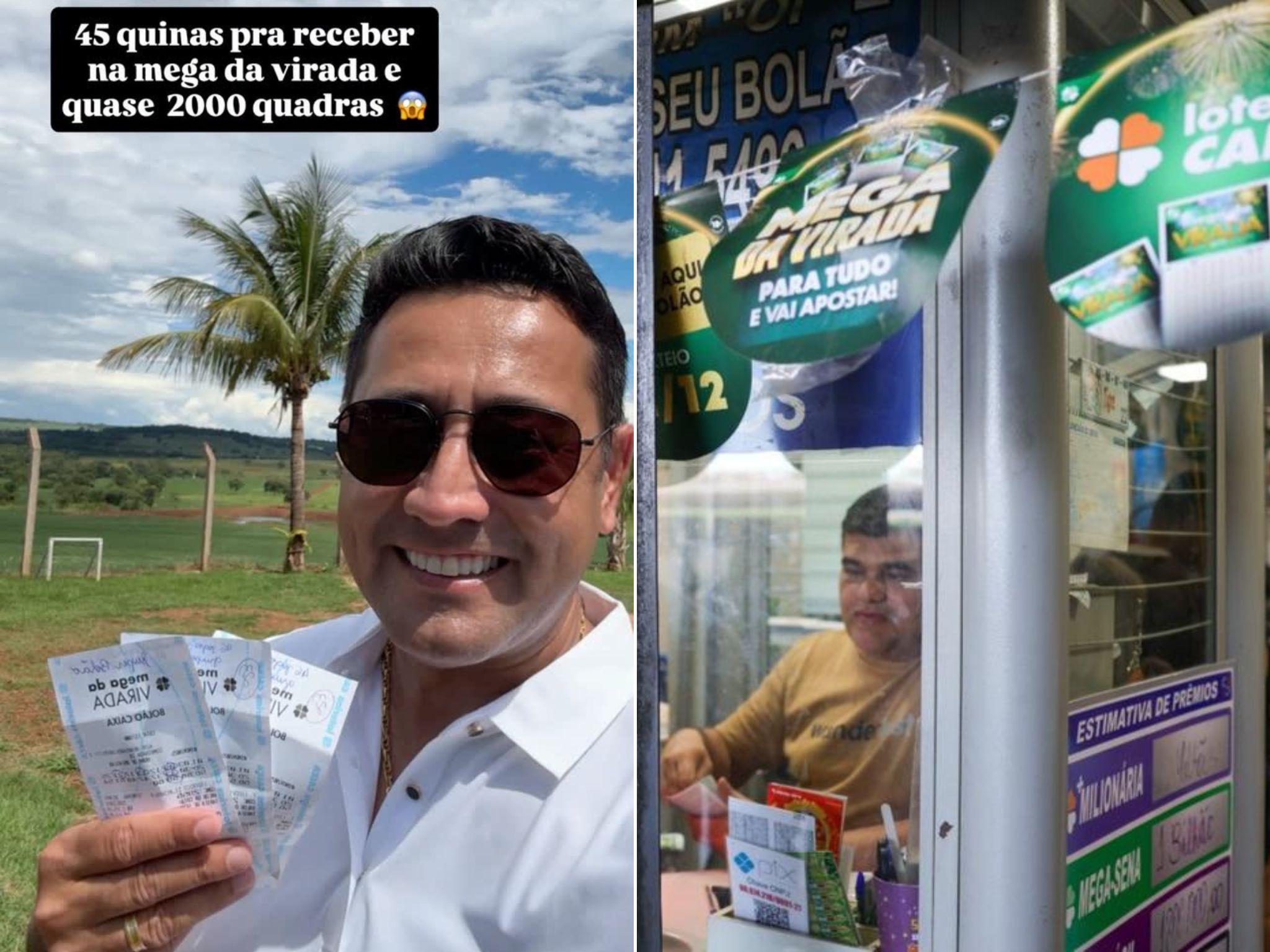 Fotos mostram organizador do bolão de R$ 13 milhões da Mega da Virada e uma lotérica.