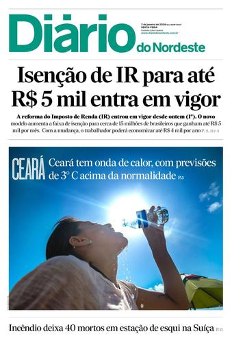 Capa da Edição do dia do jornal Diário do Nordeste