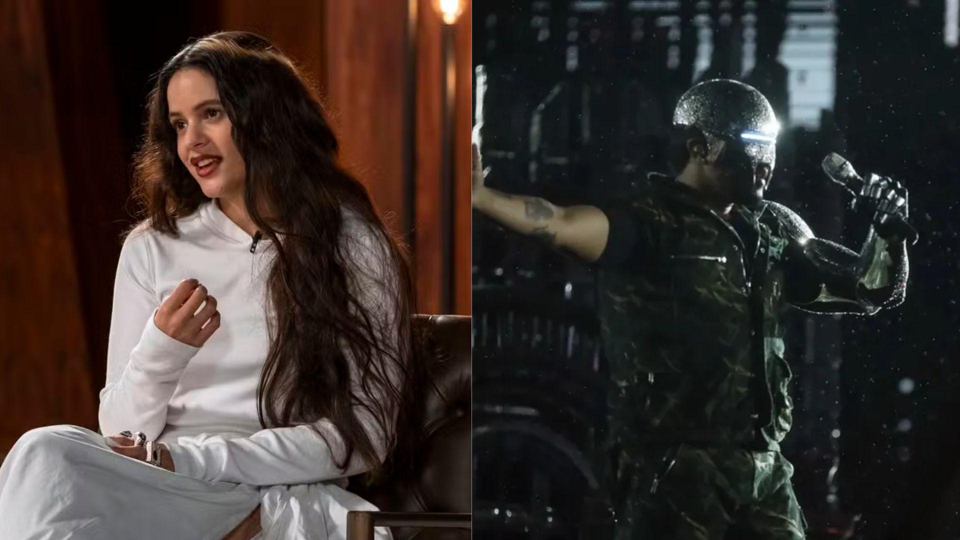 Colagem mostrando os cantores Rosalía e The Weeknd