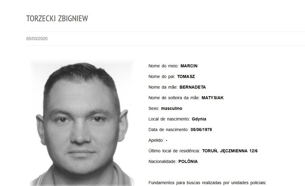 ficha print do polones torzecki procurado interpol.