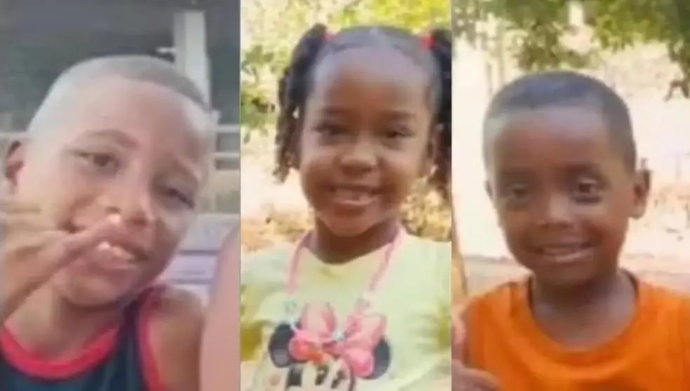 Montagem de fotos mostra as crianças desaparecidas em Bacabal: Ágata Isabelle, Allan Michael e Wanderson Kauã.