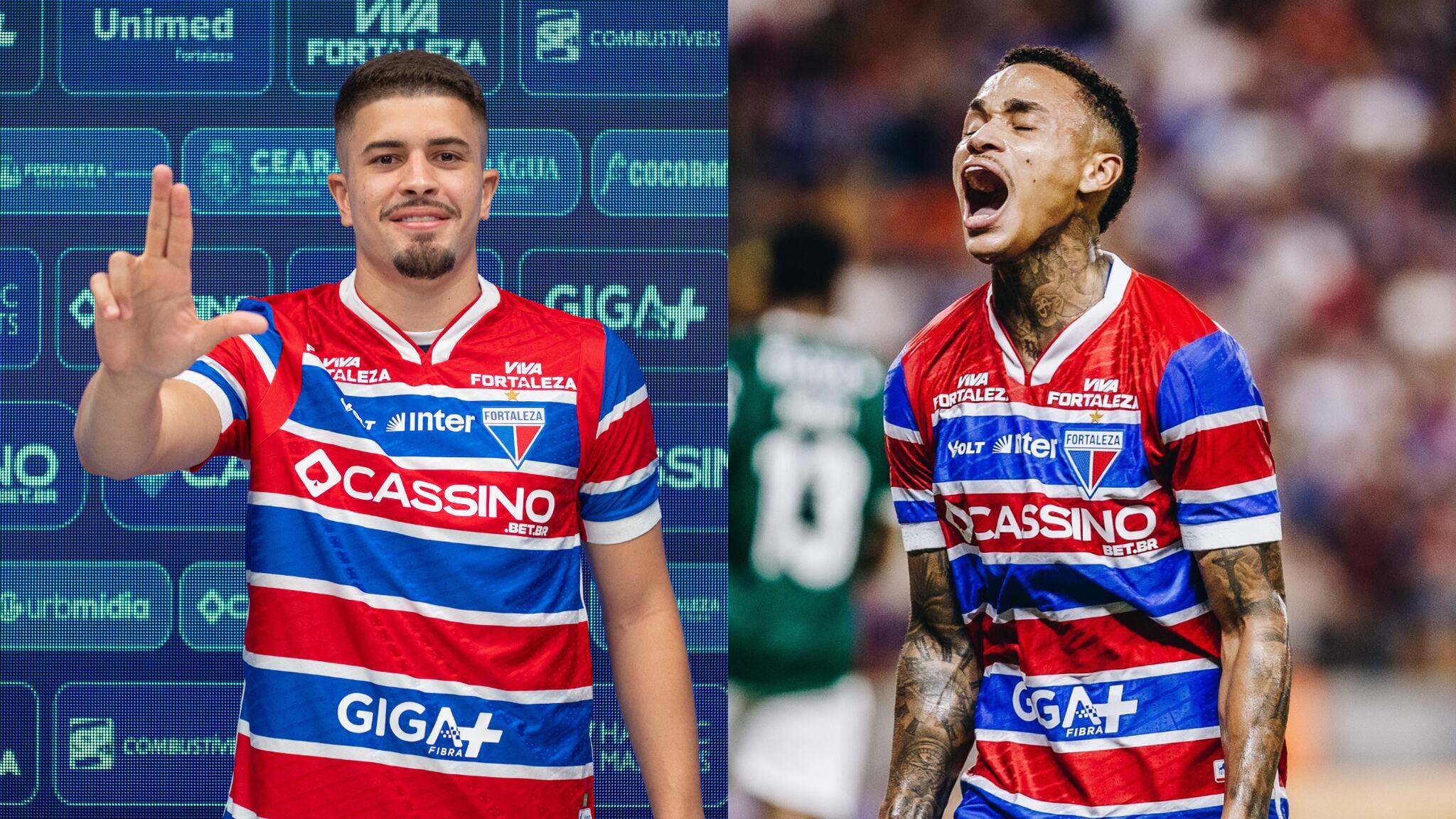 Montagem de fotos de Lucas Gazal e Allanzinho, com a camisa do Fortaleza