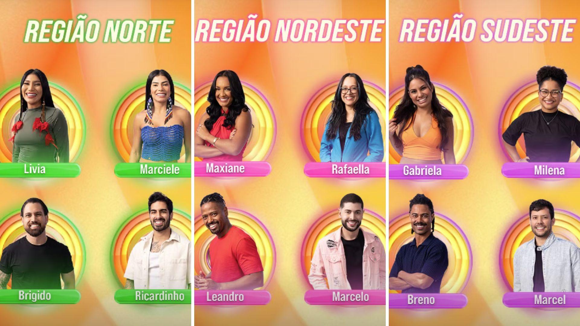 montagem de foto de participantes da Casa de Vidro do BBB 26 de regiões diferentes do Brasil.