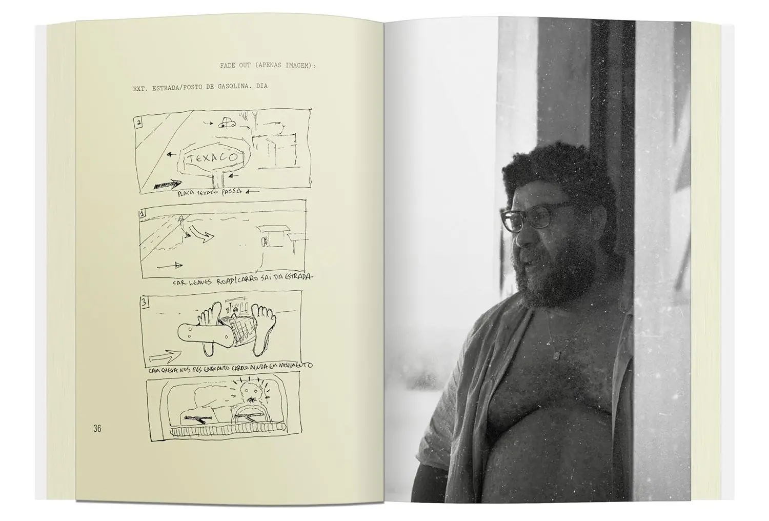 Imagem do filme O Agente Secreto e de trechos do roteiro.