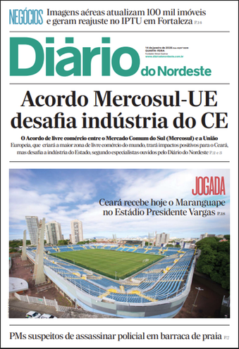 Capa da Edição do dia do jornal Diário do Nordeste