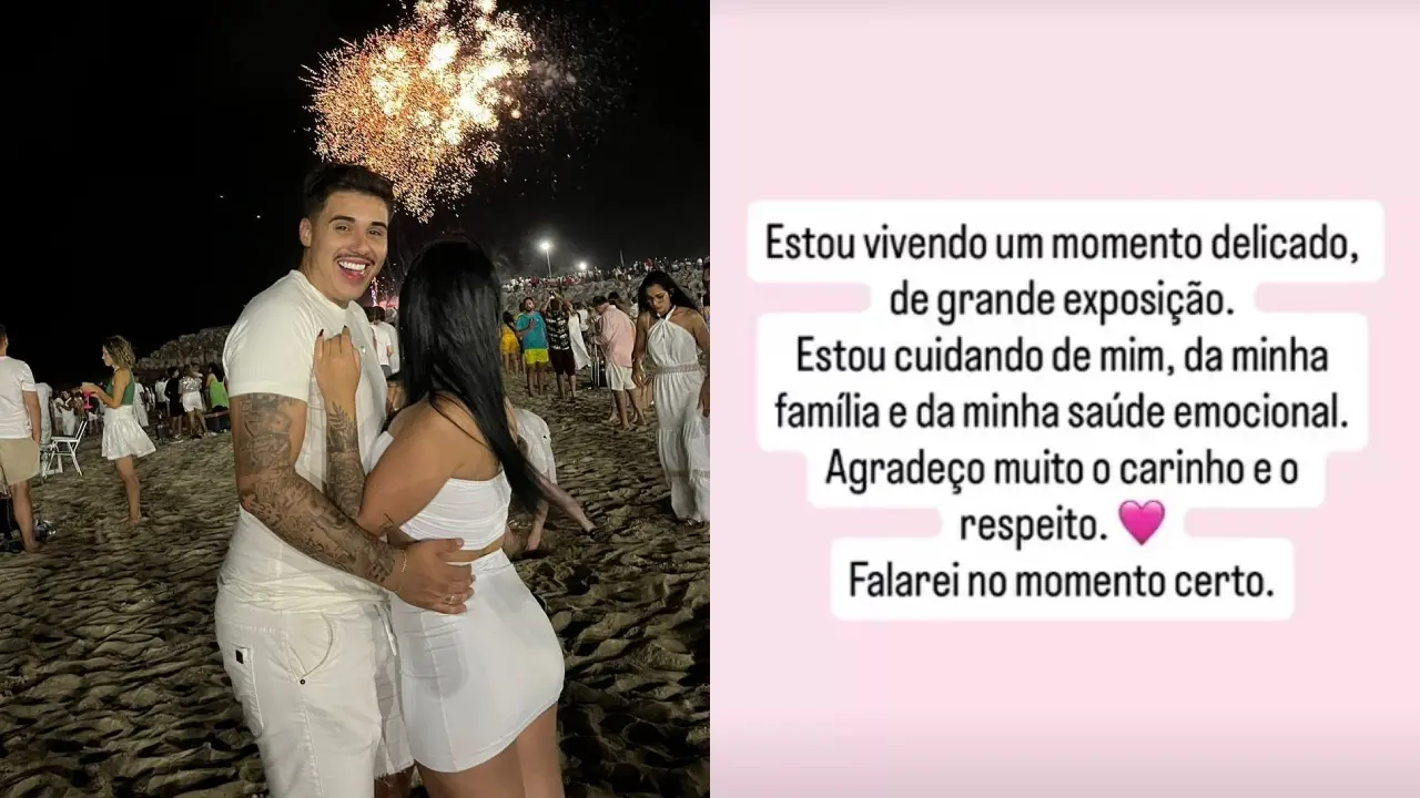 Foto de Pedro e a esposa Rayne em um evento de réveillon.