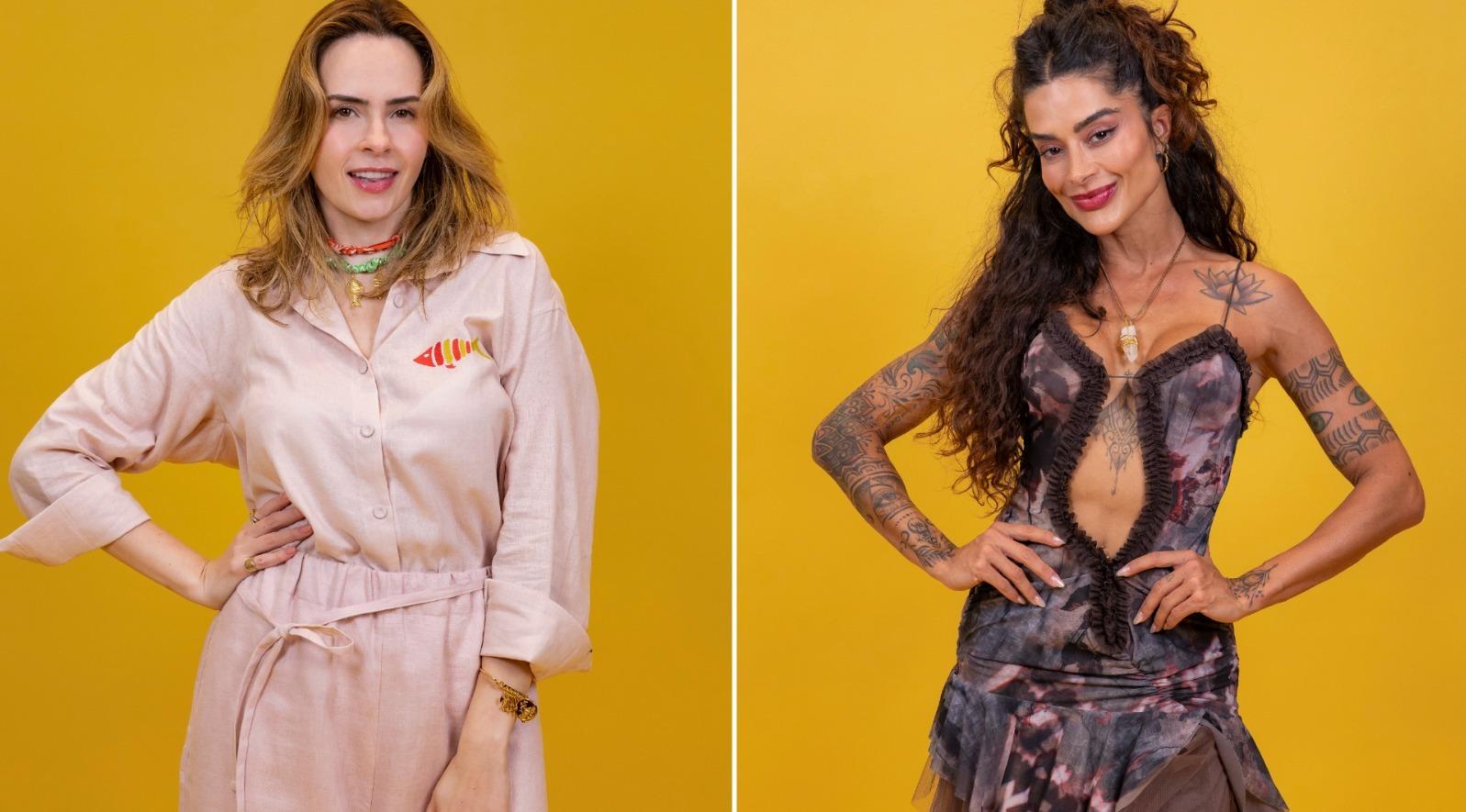 Montagem de fotos mostra Aline Campos à esquerda e Ana Paula Renault à direita. Elas estão no 1º paredão do BBB 26.