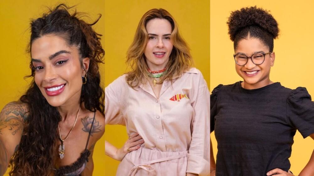montagem de fotos das participantes Ana Paula, Aline Campos e Milena, do BBB 26.