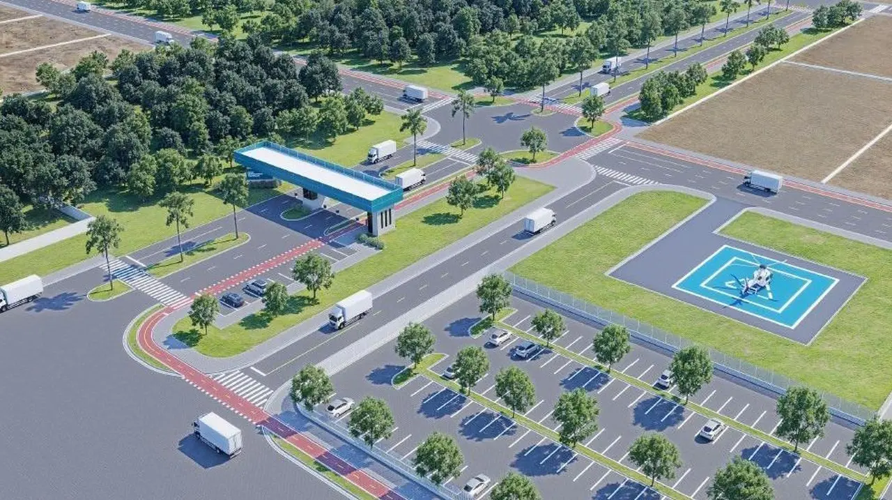 Imagem de projeto de uma das entradas, com heliponto, do Polo Empresarial de Itapipoca, no Ceará.