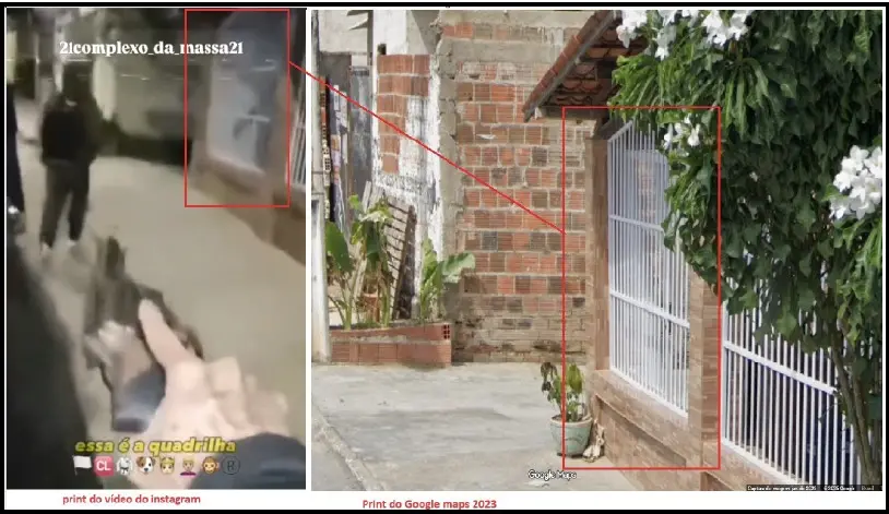 montagem, do lado esquerdo trecho de publicacao, direito trecho google maps.