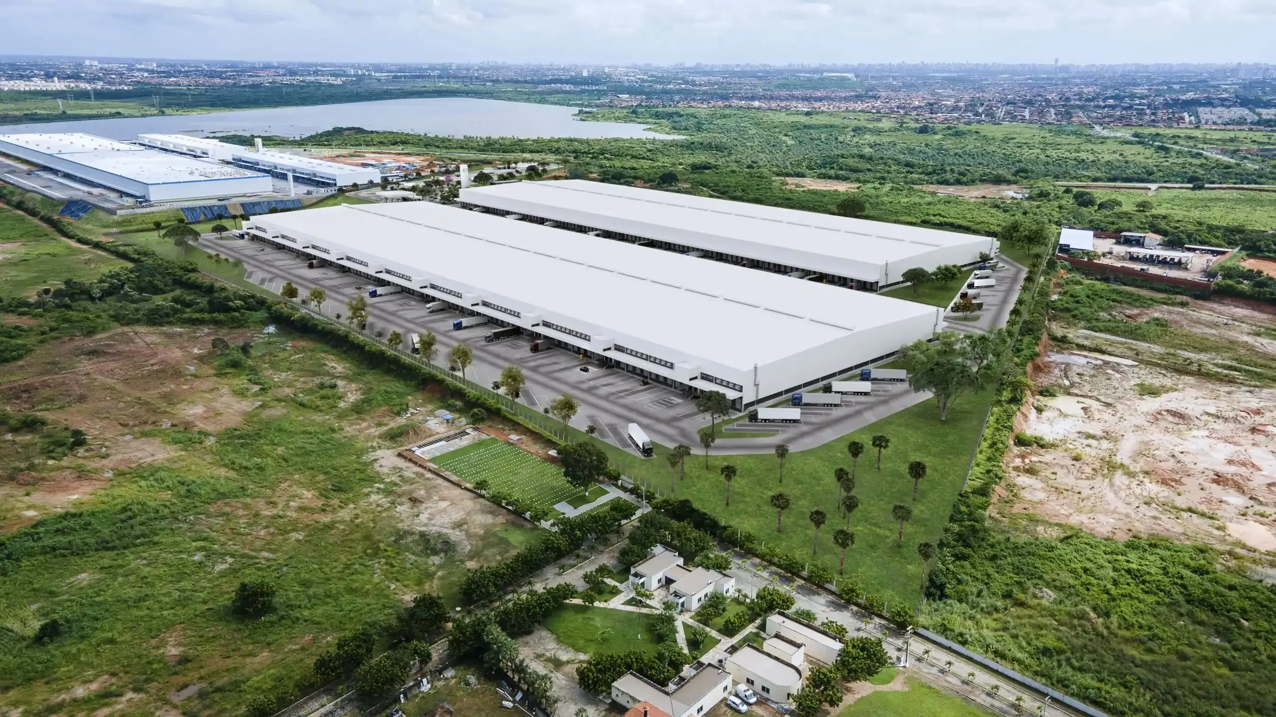 Imagem aérea mostra o complexo  Log Fortaleza III, um condomínio logístico.