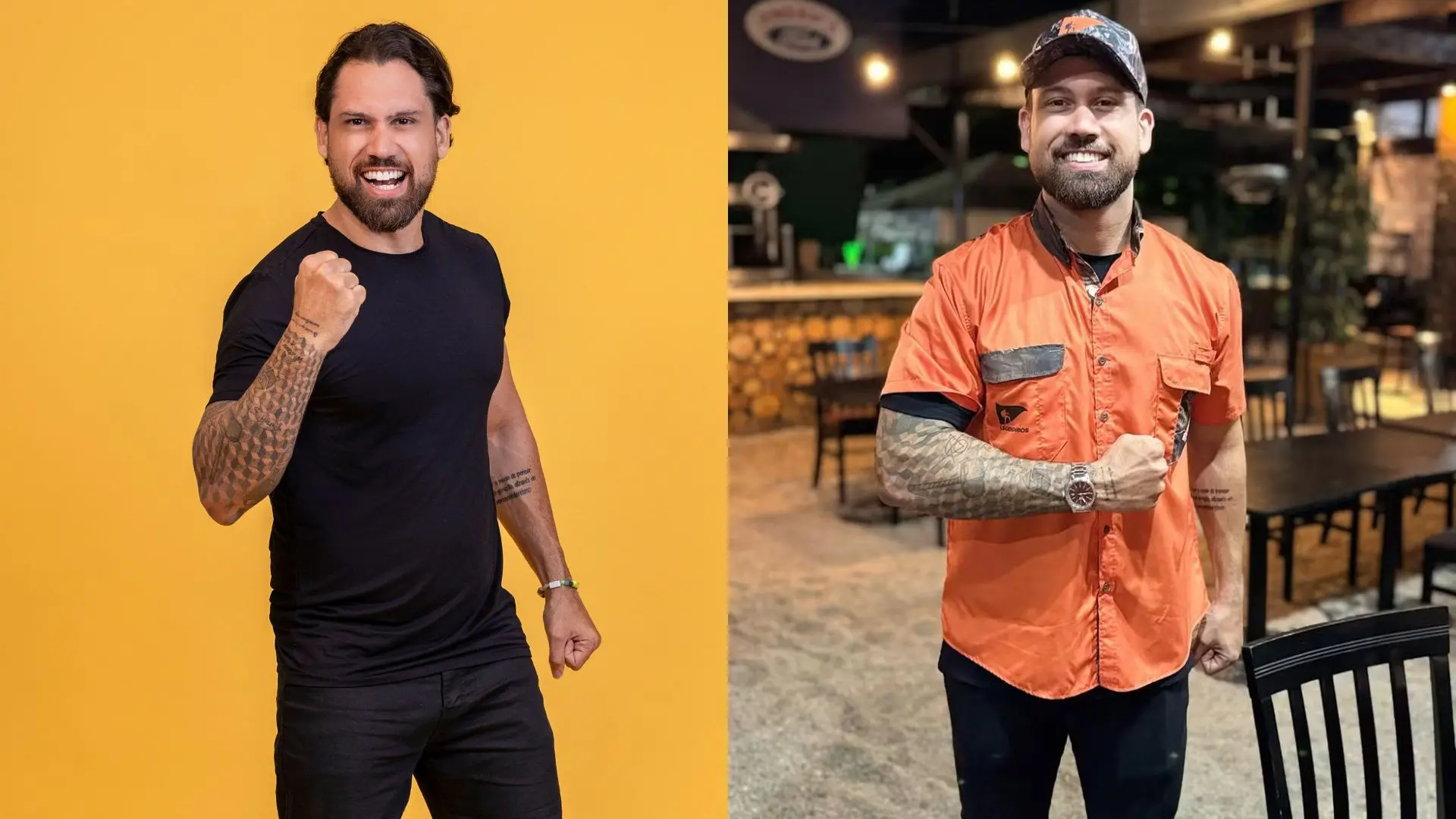 Colaghem de Brigido com a foto oficial do BBB 26 e uma foto pessoal.