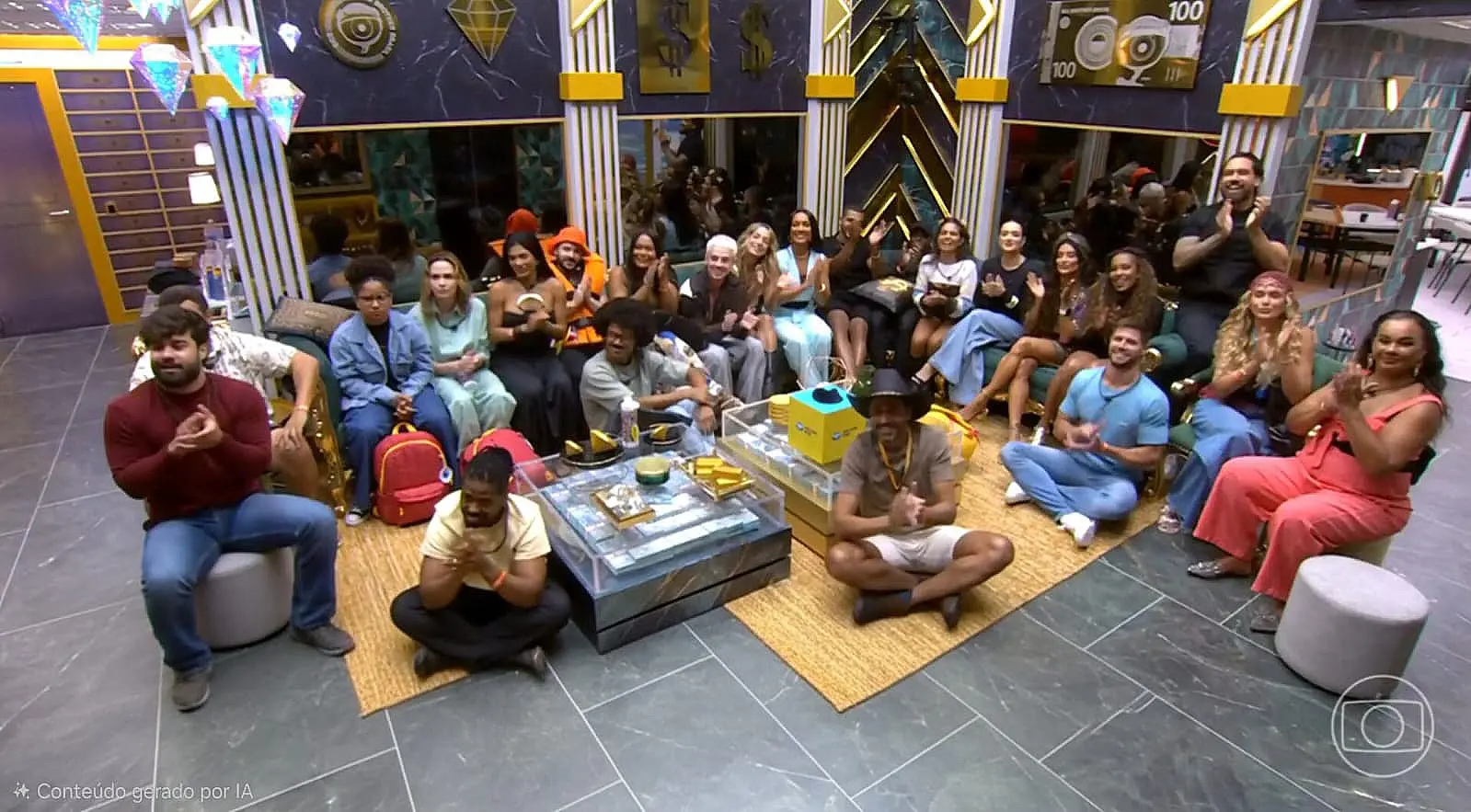 Confinados no BBB 26 na sala da casa do reality.