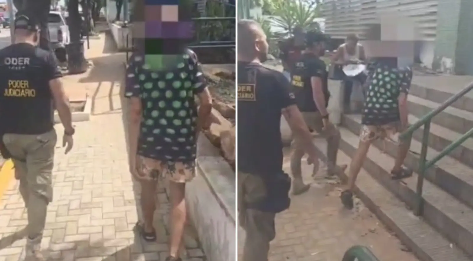 Idoso sendo conduzido à delegacia por policiais da Polícia Judiciária.