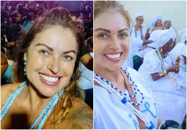 Montagem de fotos de turista gaúcha presa por racismo na Bahia.