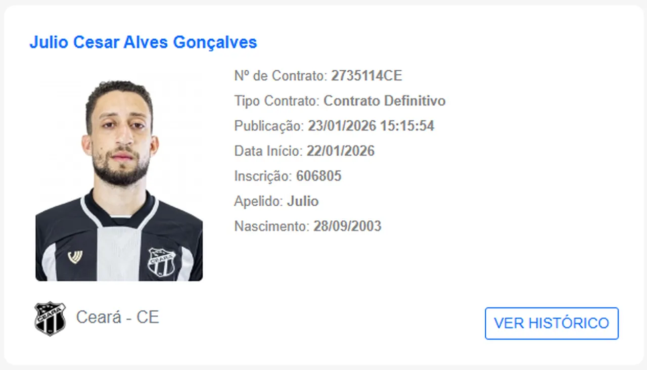 Júlio César teve o nome publicado no BID da CBF
