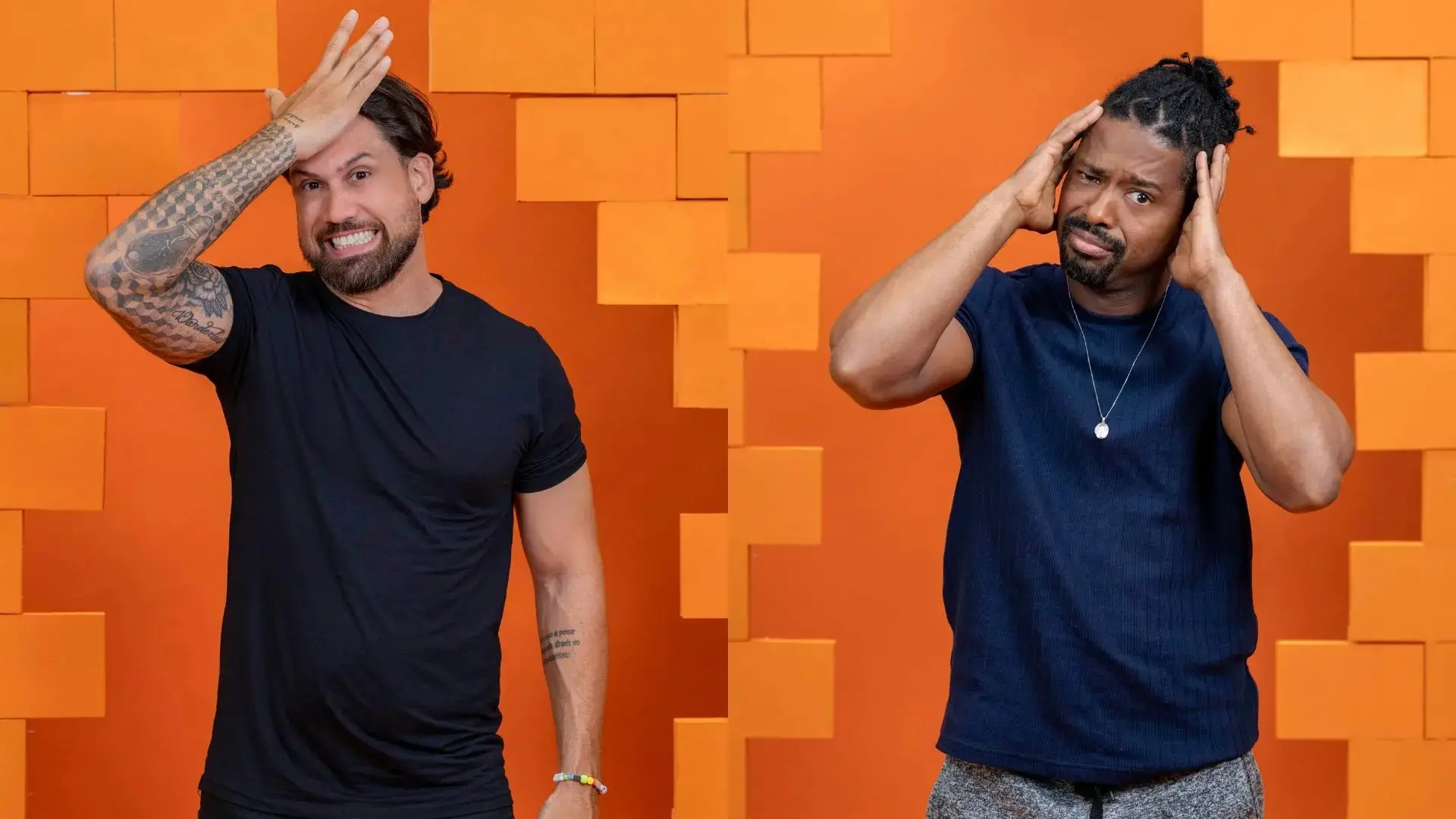 Quem está no paredão hoje? Montagem com fotos de dois participantes que podem ser eliminados do BBB 26.