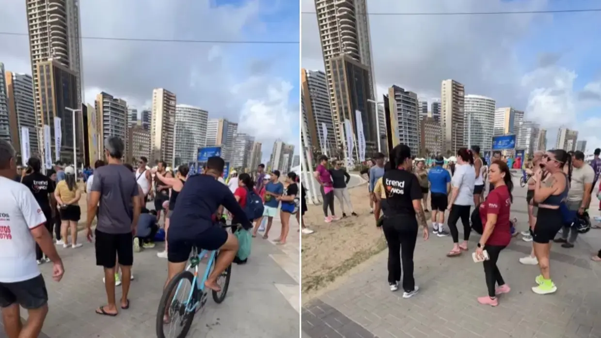 Pessoas na Beira Mar acompanhando atendimento à idosa atropelada.
