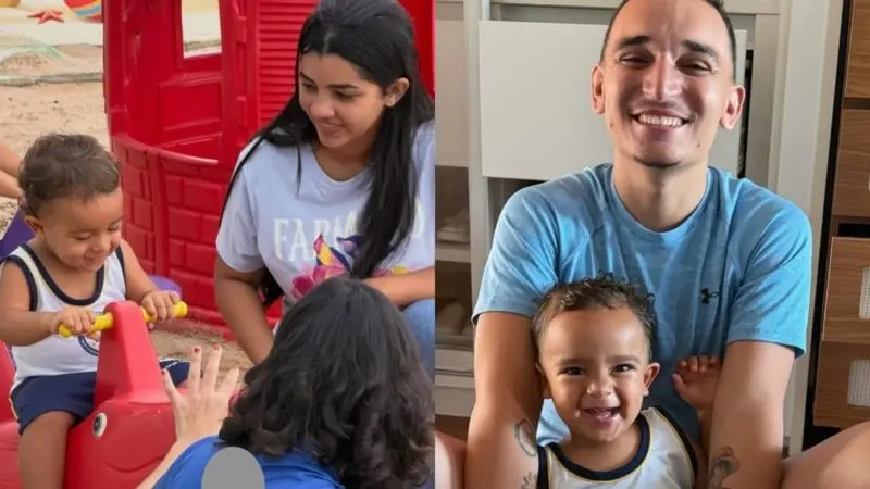 Ary Mirelle e João Gomes durante primeiro dia de aula de Jorge em escola de Pernambuco.