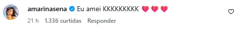 Marina Sena comentou na publicação de Silvero Pereira que elogiou a fantasia de Roderico.