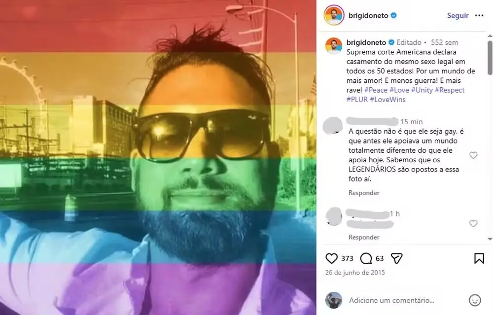 print de post antigo de Brigido, do BBB 26, sobre casamento gay.