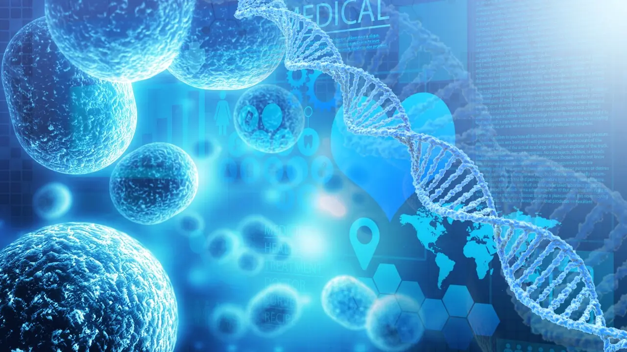 Imagem ilustrativa azul de vírus dentro do corpo.