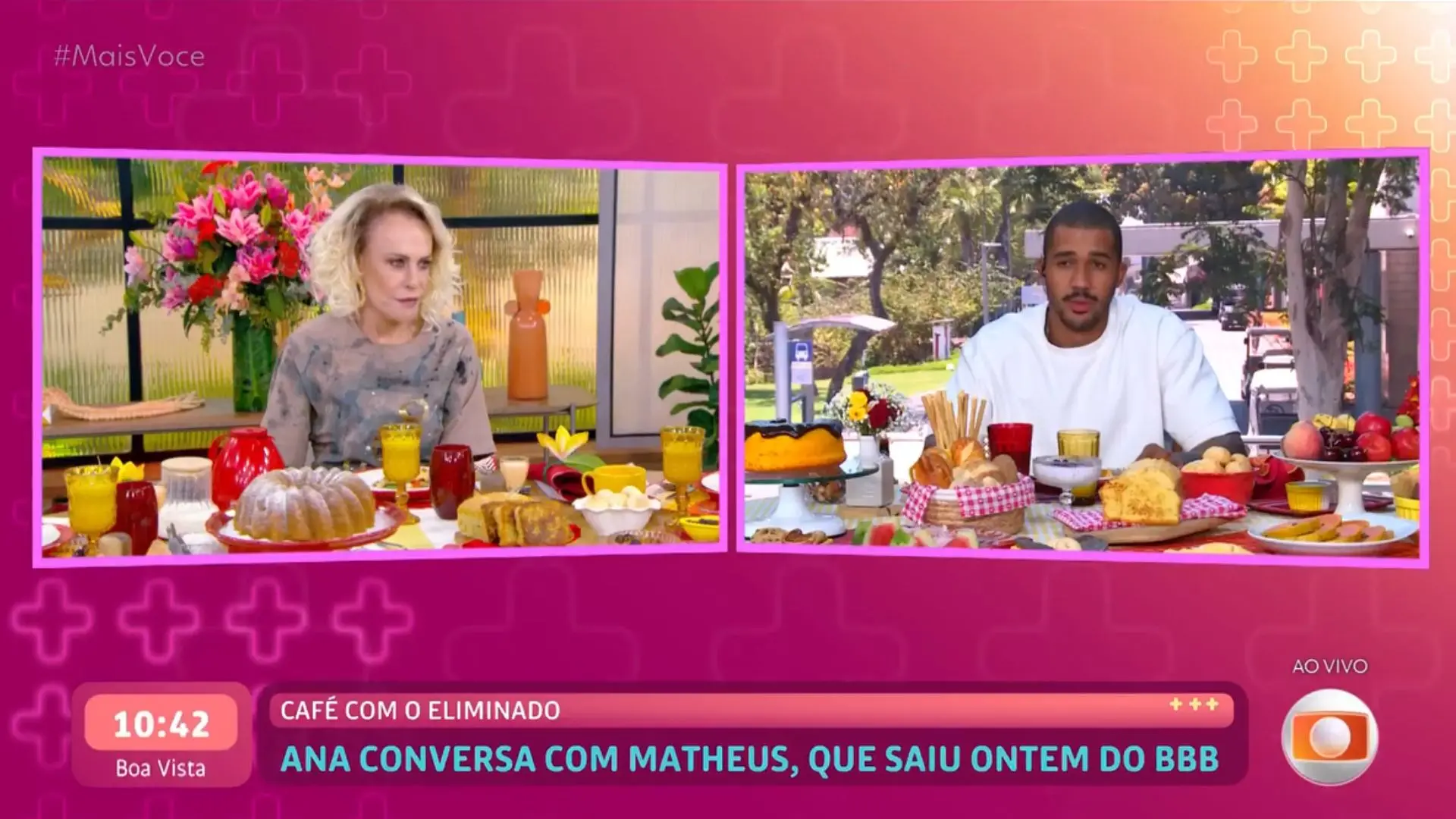 Foto de Matheus do BBB 26 no café com Ana Maria Braga do Mais Você.