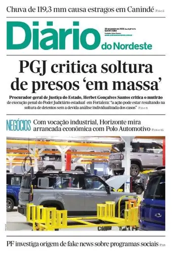Capa da Edição do dia do jornal Diário do Nordeste
