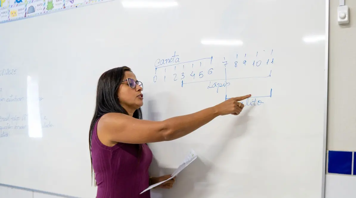 Professora em sala de aula.