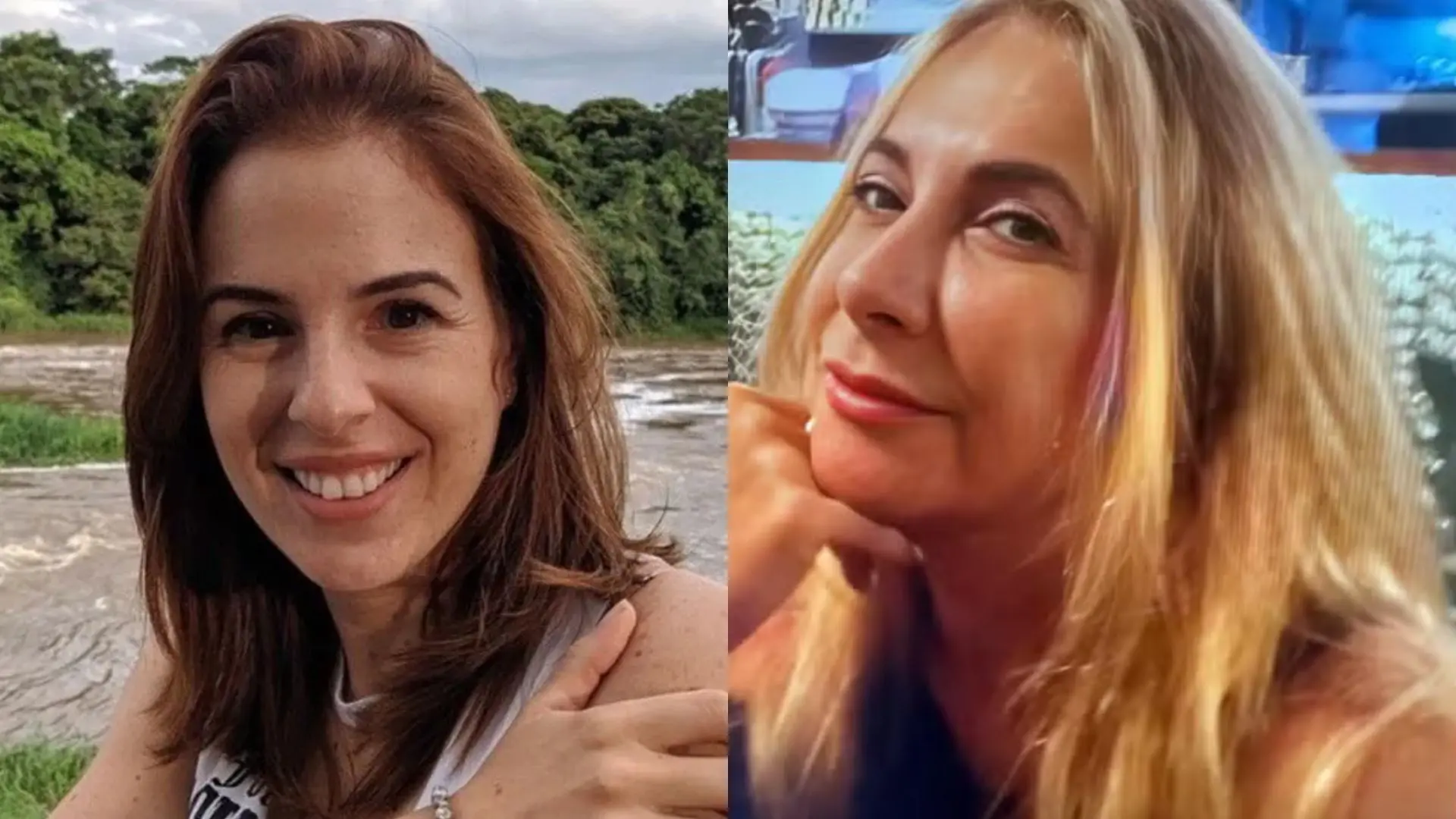 Colagem com as fotos de Suzane e Silvia.