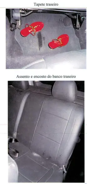 sandalia vermelha banco de carro, pericia.