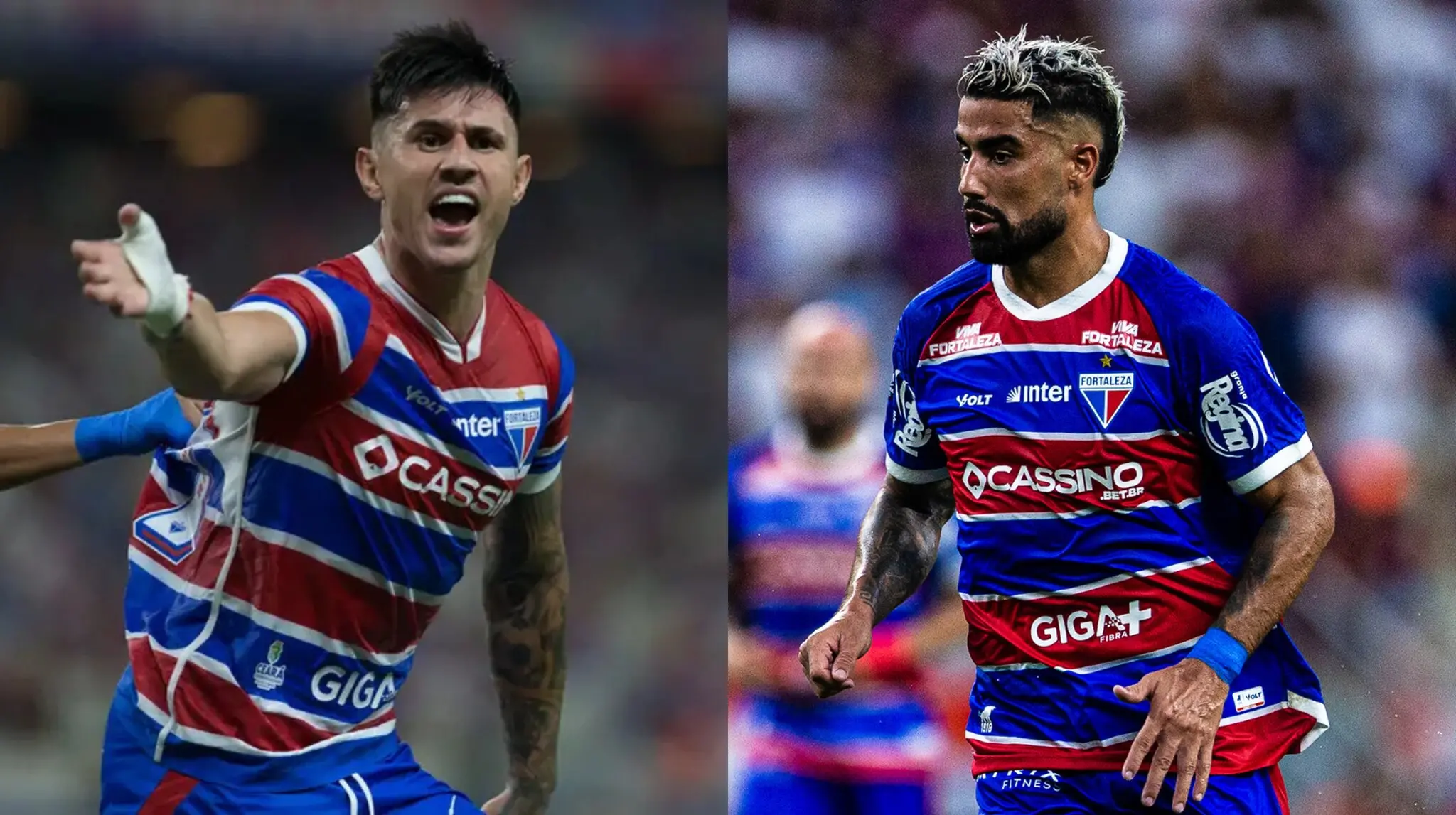 Montagem de fotos de Adam Bareiro e Brítez com a camisa do Fortaleza