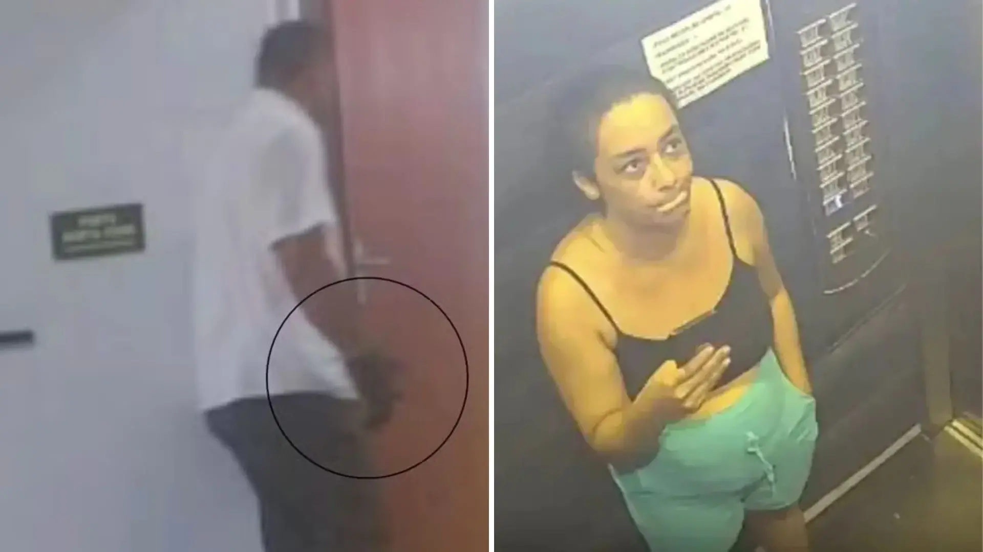 montagem de fotos mostra síndico acusado de matar corretora à esquerda, e uma foto da vítima à direita em elevador.