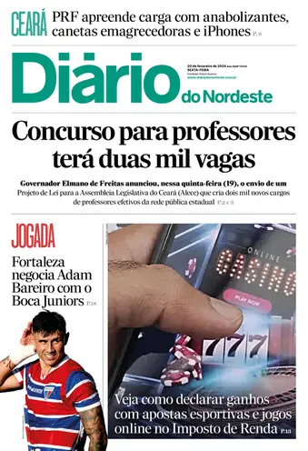 Capa da Edição do dia do jornal Diário do Nordeste