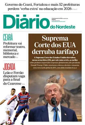 Capa da Edição do dia do jornal Diário do Nordeste