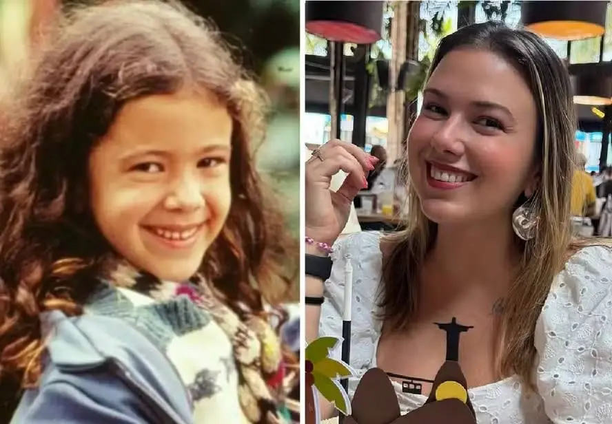 Montagem da atriz quando criança e adulta.