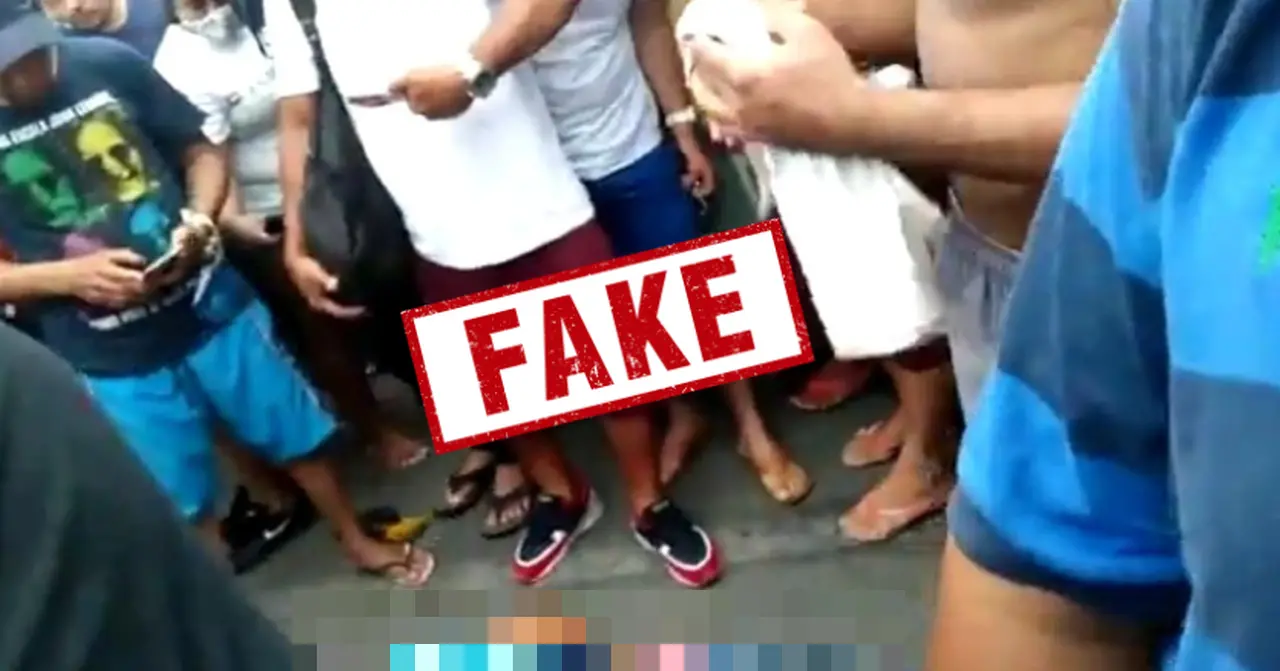 Cena de vídeo com tarja 'fake'.