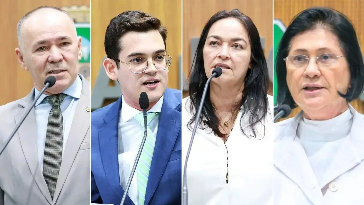 Alcides Fernandes, Carmelo Neto, Dra. Silvana e Marta Gonçalves em colagem, lado a lado, enquanto discursavam no plenário da Alece.