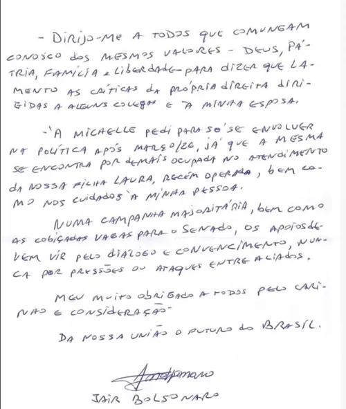 A carta foi escrita pelo ex-presidente.