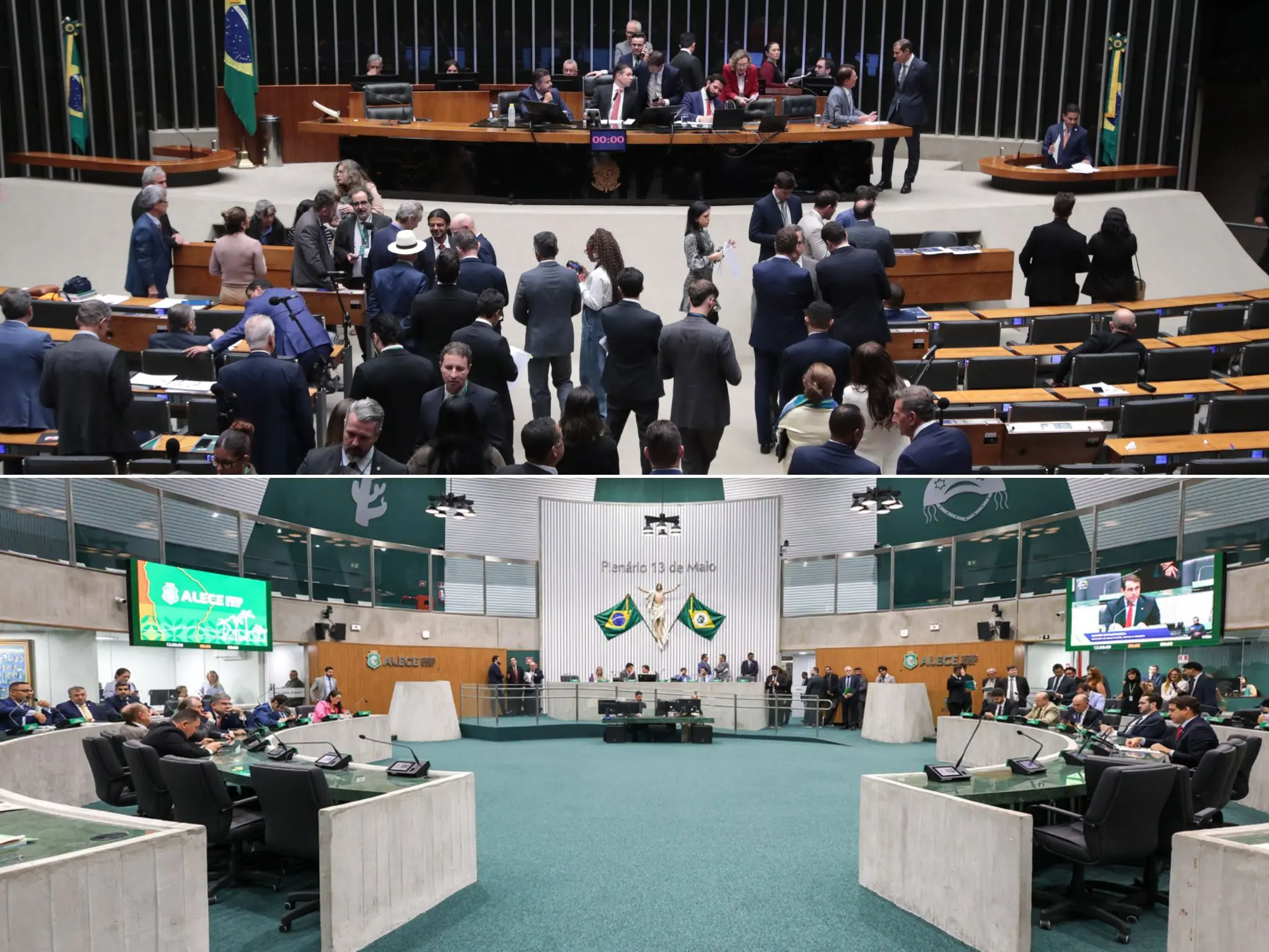 Fotos dos plenários da Câmara dos Deputados e da Assembleia Legislativa do Ceará.