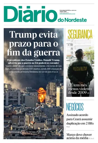 Capa da Edição do dia do jornal Diário do Nordeste